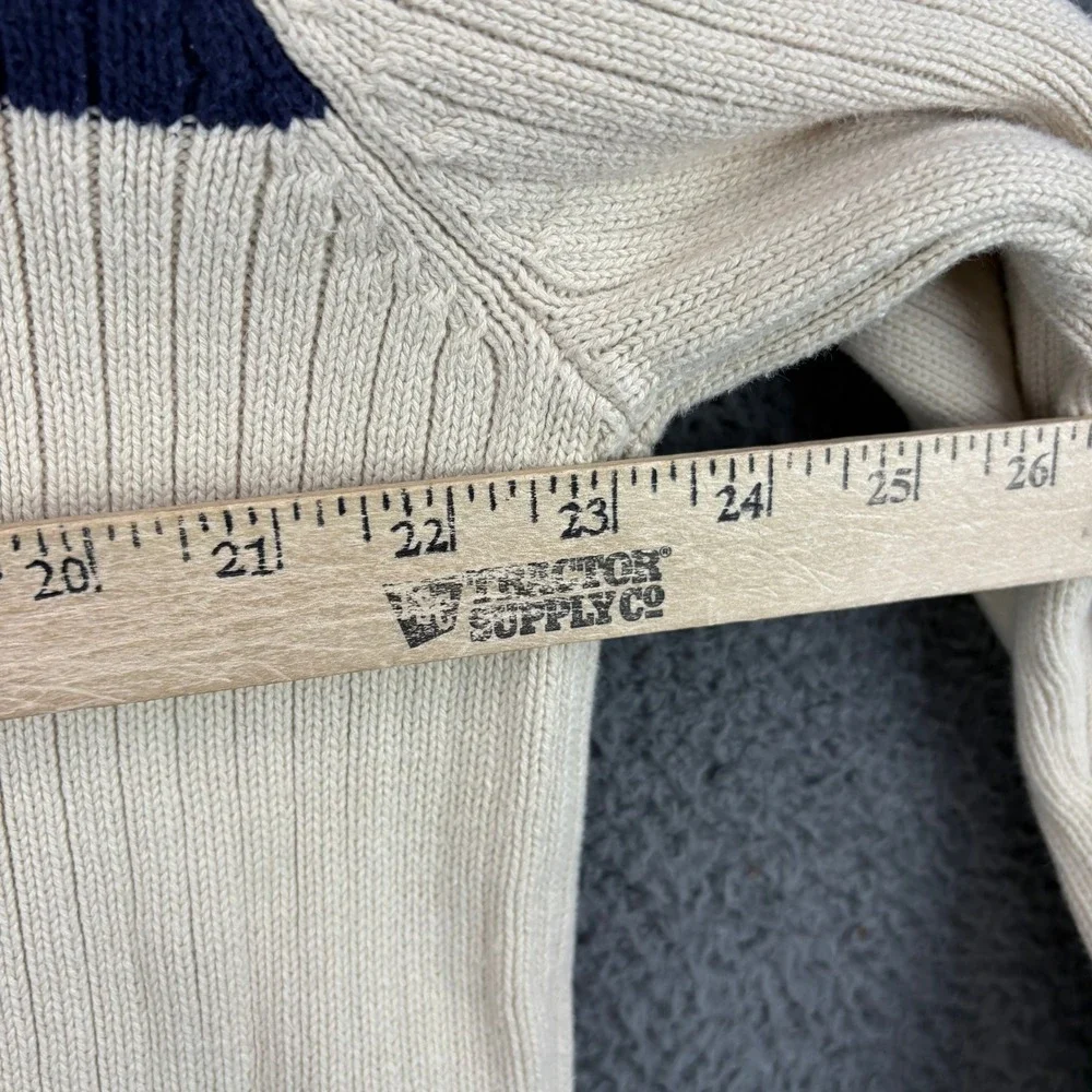 American Eagle Mens XL Quarter Zip Sweater‎ Cream Navy Stripe Ribbed Cotton 9861